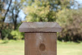 Competitors' wood fence post caps are usually just a piece of wood nailed to the top of a fence post